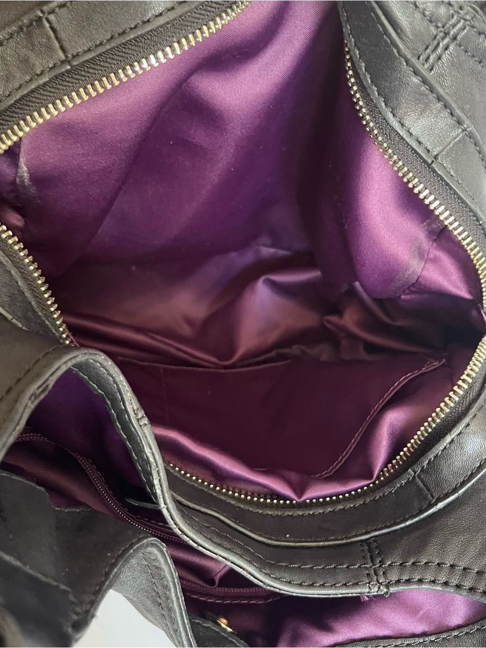 Coach Black Large Maddie Leather Shoulder Bag 3 Signature Charms Purple Satin - Picture 10 of 12